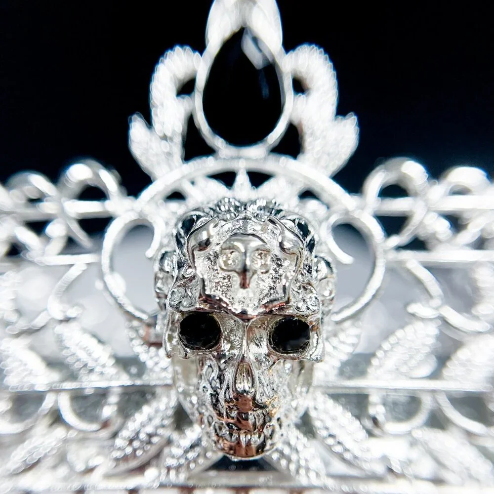 Silver Skull Crown, Skeleton King Crown, Gothic Crown, Renaissance Faire Crown - Picture 3 of 10